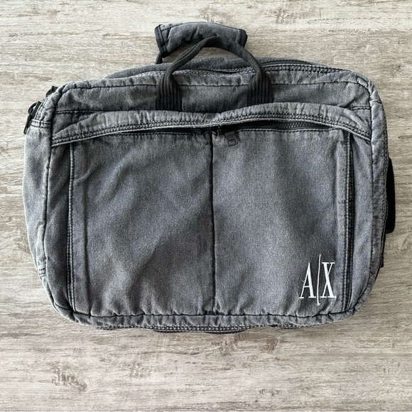 A/X Armani Exchange Denim Gray Black Convertible Backpack Messenger Bag